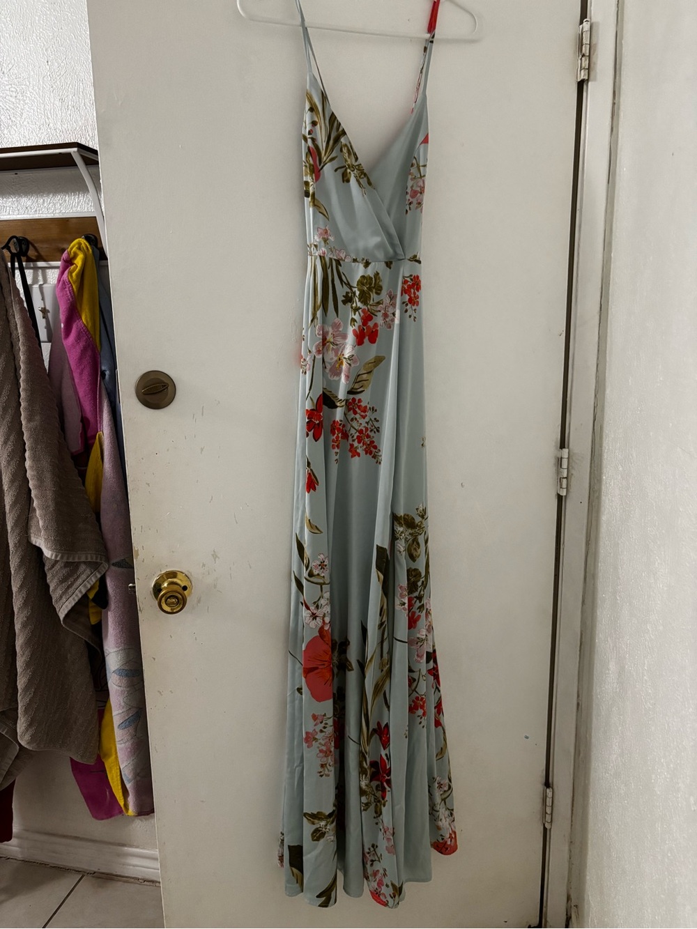 Lulu's Pale Blue Floral Maxi Dress with Red Accents
